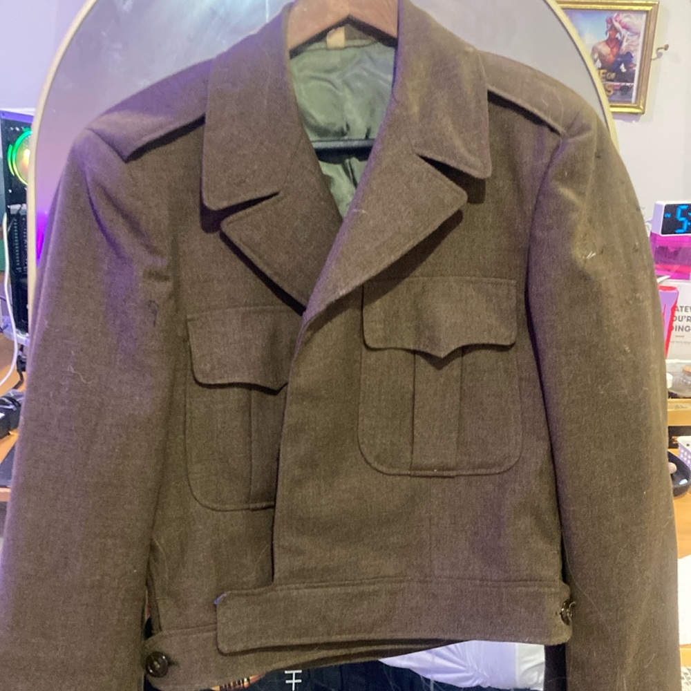 Men's Brown Wool Military Jacket size 38 S 💌 Free Shipping